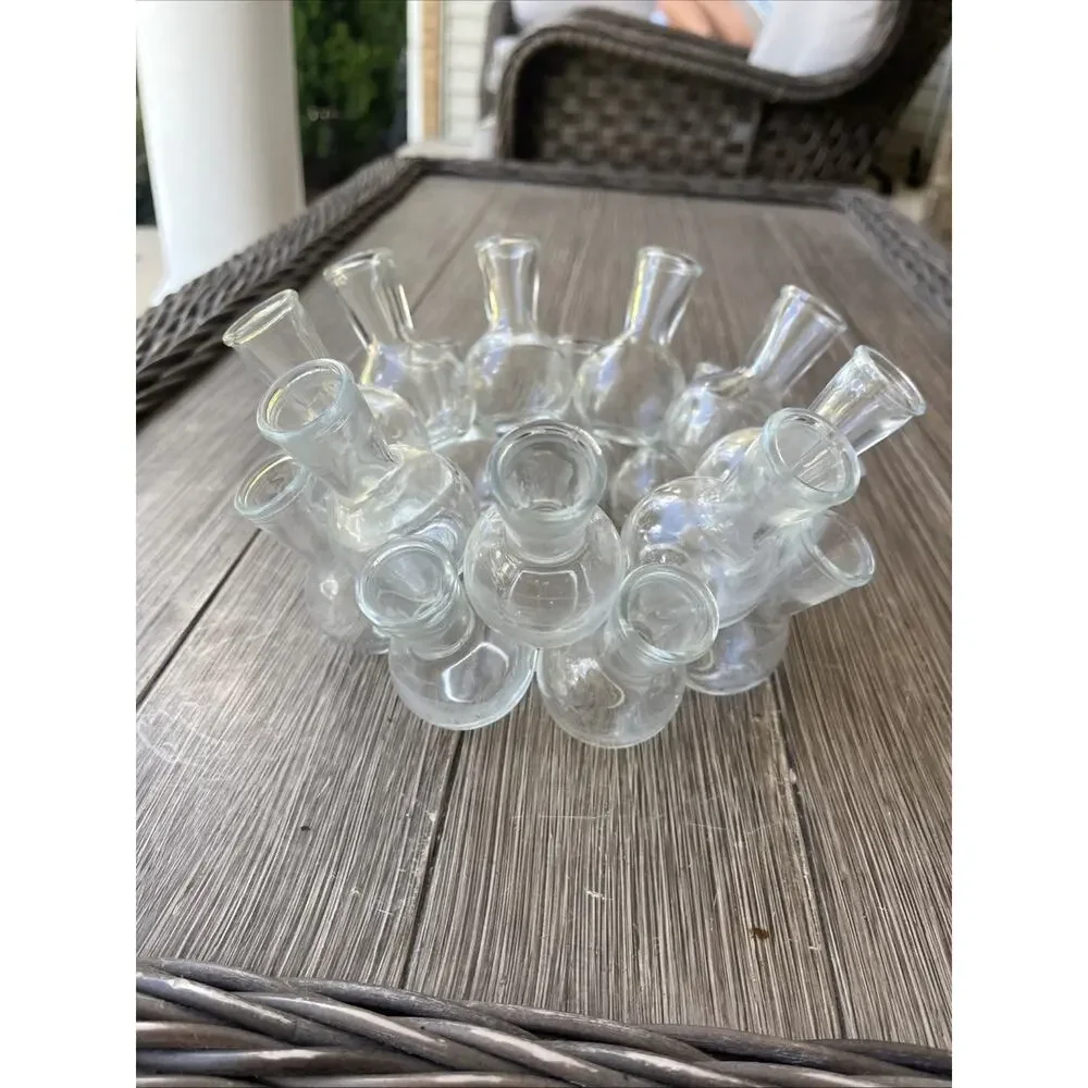 Vintage 18 Bottle Clustered Frog Glass Stacked Propagation Floral Bud Vase